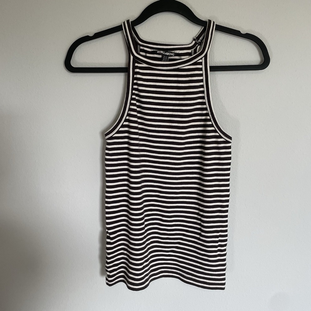 Billabong Essentials Striped Tank Top White Gray Sleeveless Racerback Size L